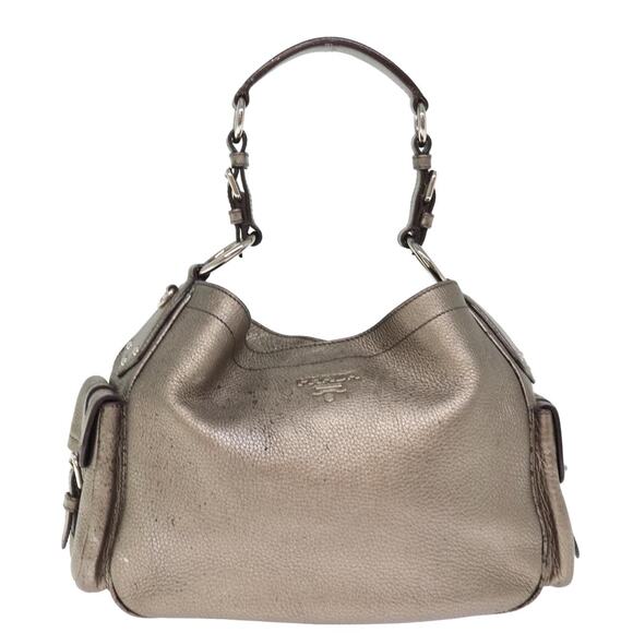 PRADA Shoulder Bag Leather Silver - Picture 2 of 12